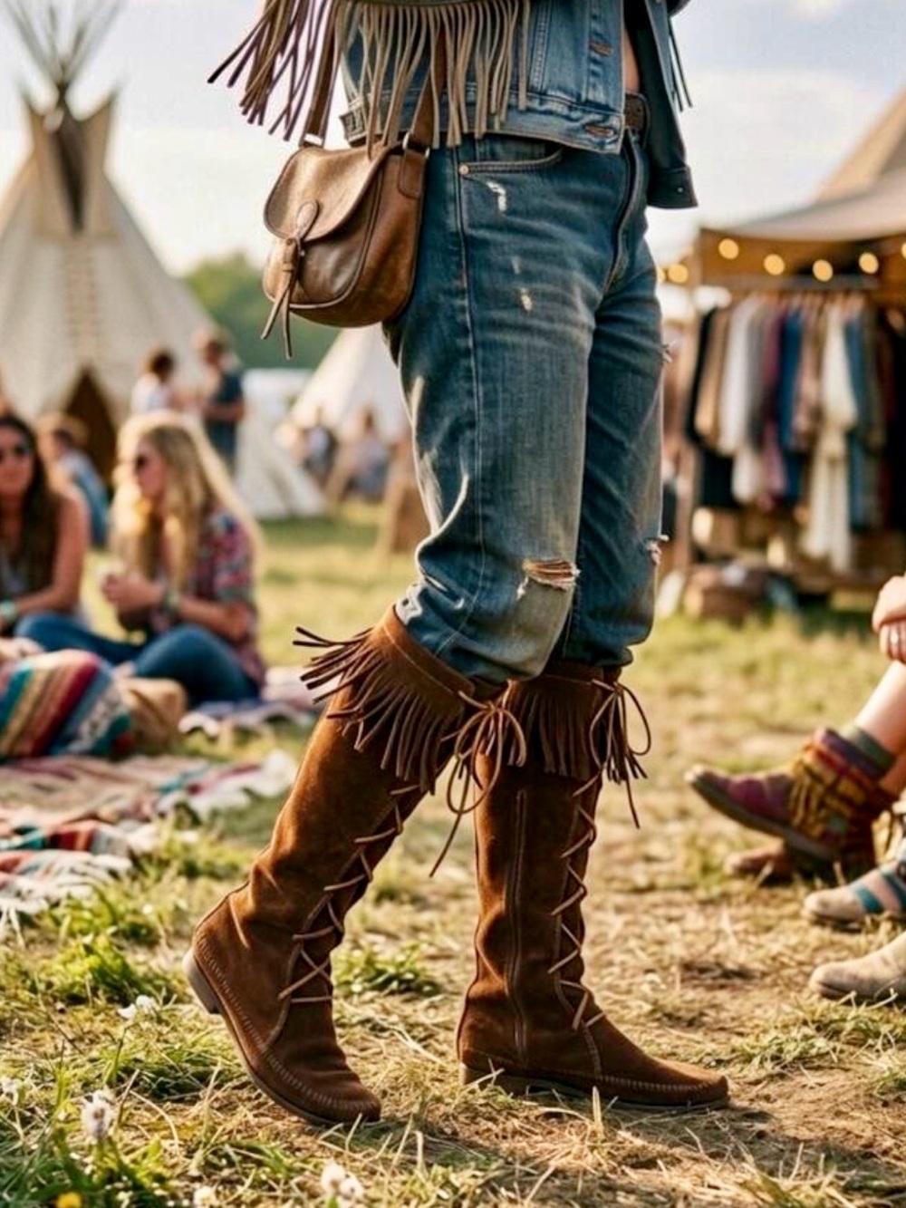 Vintage Minnetonka Suede Fringe Lace-Up Boot 7 dusty brown